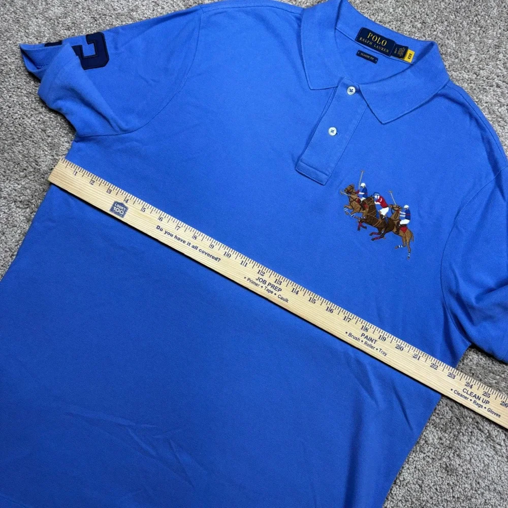 Polo Ralph Lauren Mens Blue Triple Pony Classic Fit SS Flesh 3 Polo Shirt L